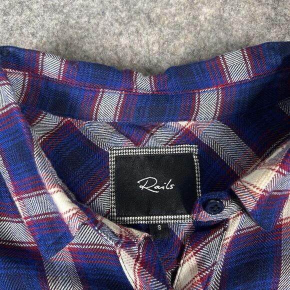 Rails Top Womens Small Button Down Plaid Red Blue Shirt Rayon Flannel Casual - Picture 6 of 9